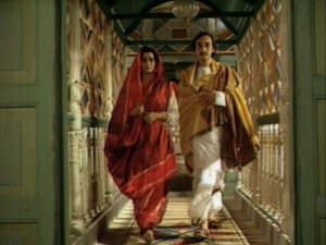 The iconic scene where Bimala transgresses the "home" into the "world" with Nikhil