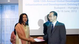 Hasina Kharbhih in Budapest receiving the GDN Award