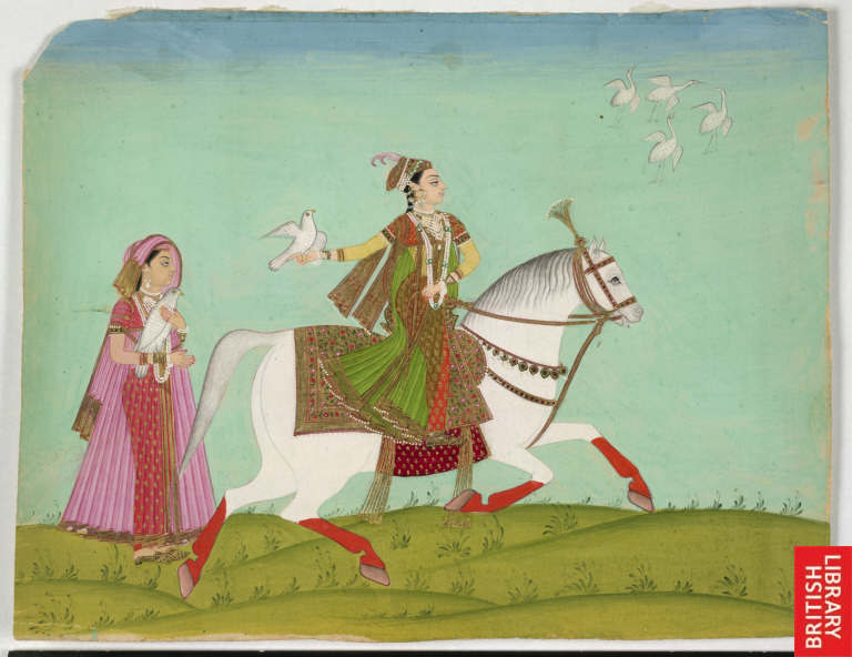 Chand Bibi hawking, an 18th-century painting. Image Source: Wikimedia Commons