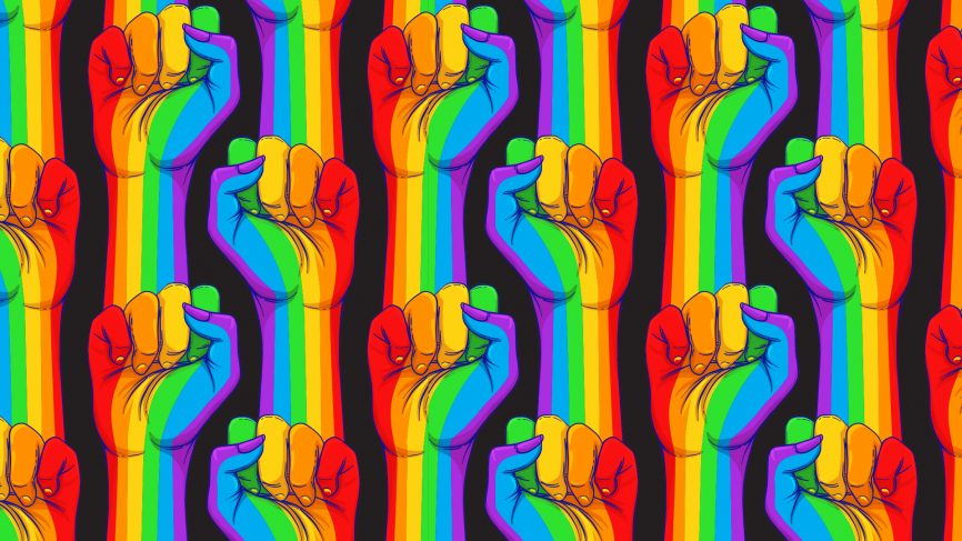 Fists in rainbow colours