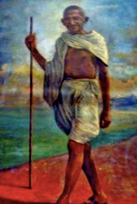 painting of Gandhi by female artist - Mangala Bayi