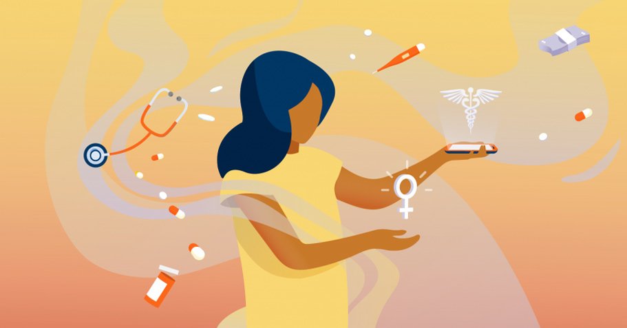 Illustration of woman, health and digital literacy