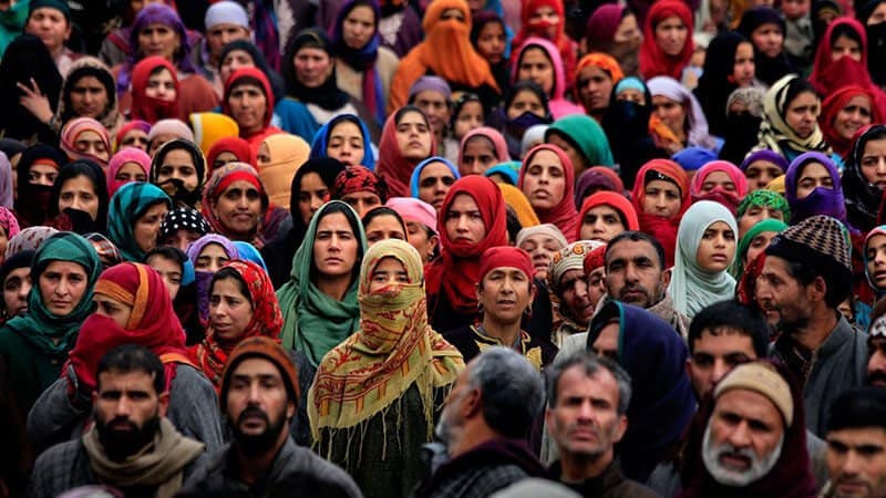 Kashmiri women in a crowed 