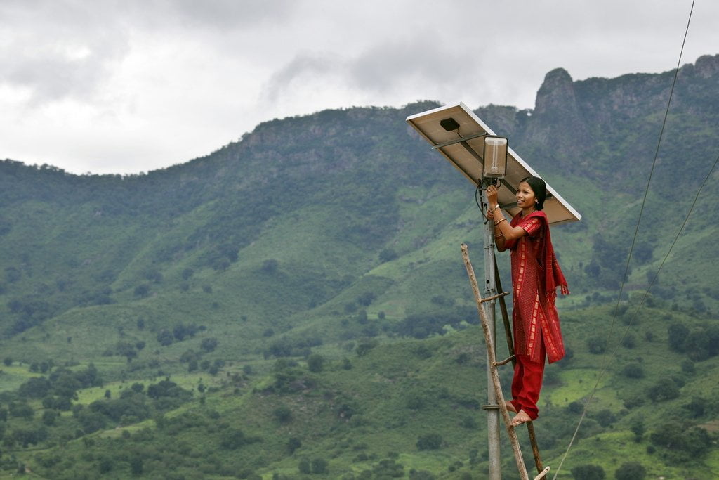 Woman working in a mountainous terrain