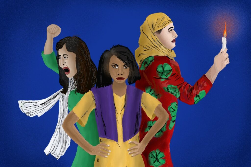 Illustration of protesting women