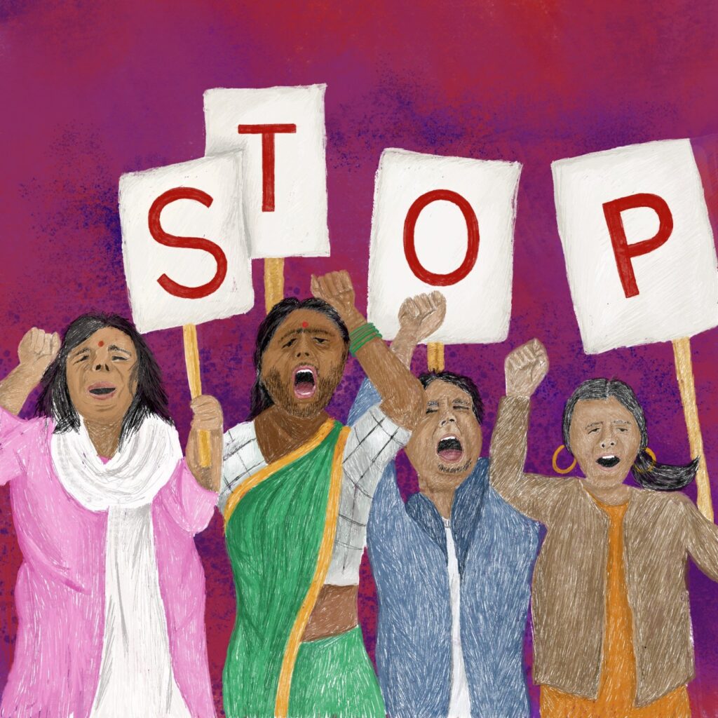 Illustration of protesting women