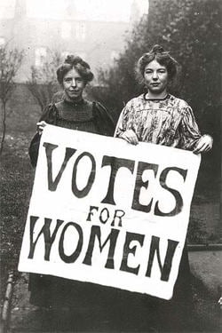 Victorian women protesting for voting rights