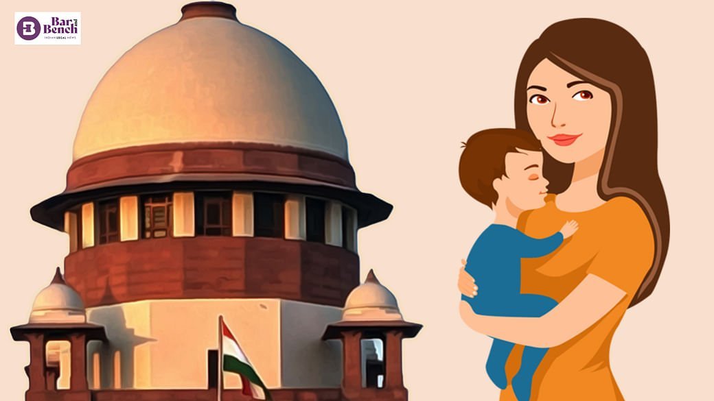 Supreme Court building and a woman with child