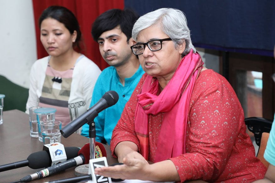 Shabnam Hashmi speaking at a PC 