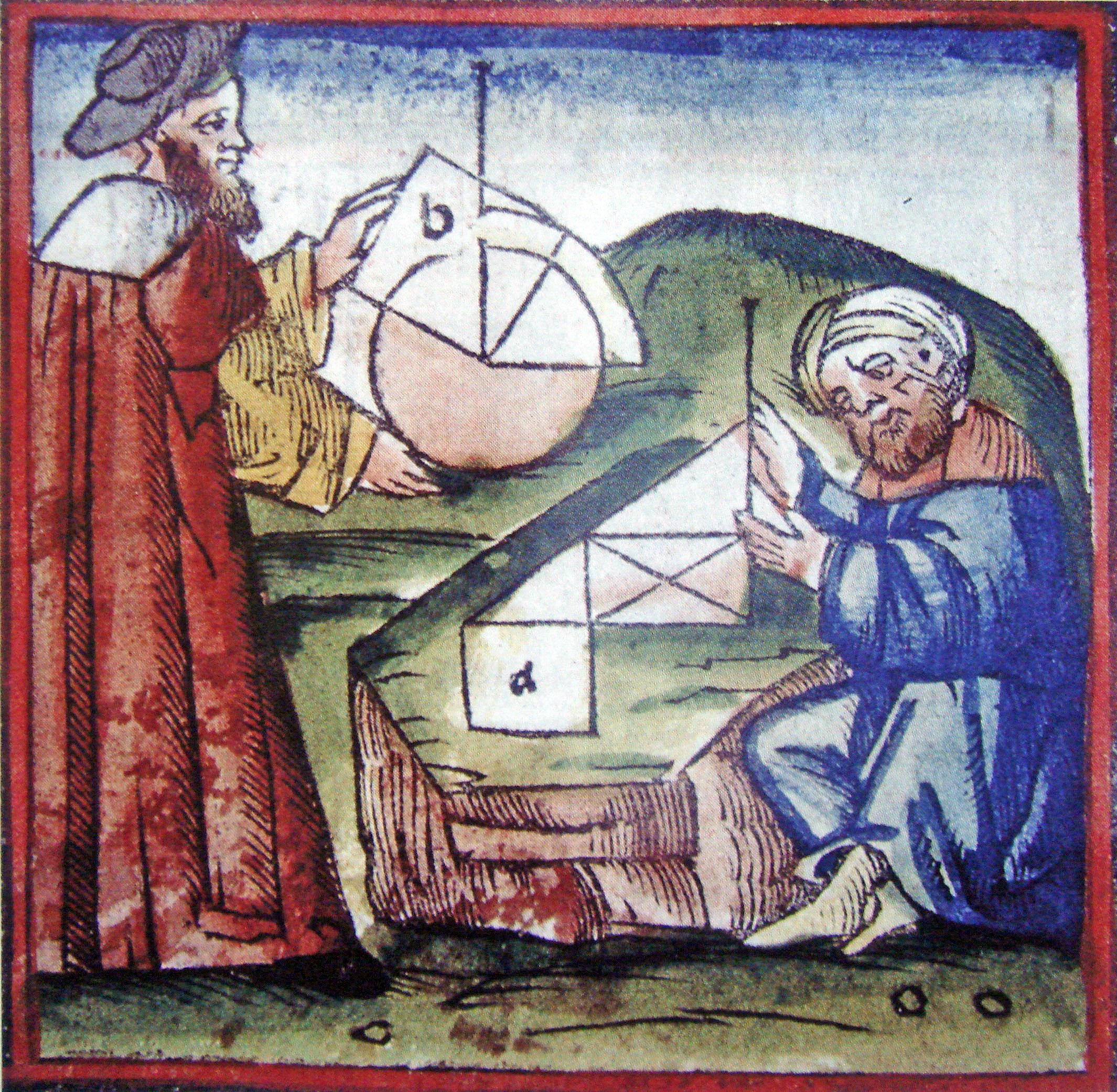 A Westerner and an Arab learning geometry in the 15th century