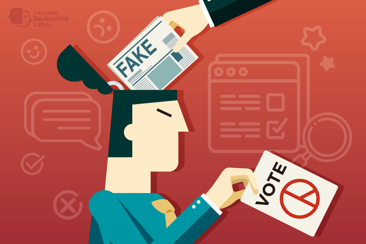 Man being manipulated by false information during vote